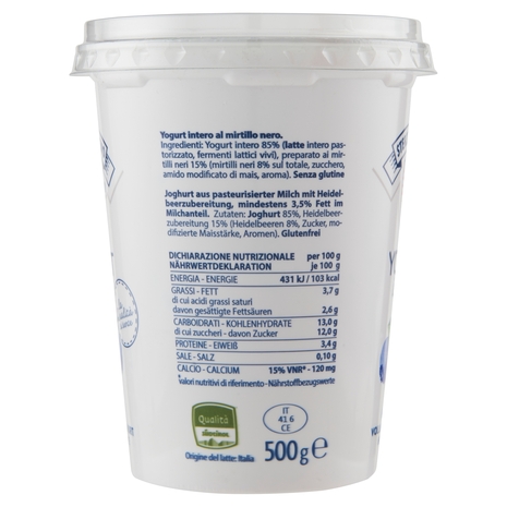 Yogurt Intero al Mirtillo, 500 g